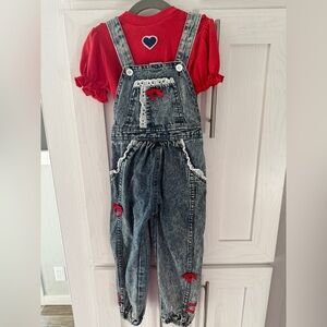 FRENCH TOAST by lollytogs retro 80’s Stonewashed Overalls & Matching Tee Girl 4T